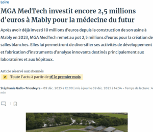 Ils parlent de nous - MGA MedTech investit encore 2,5 M€ pour la médecine du futur